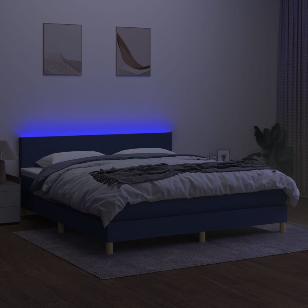 vidaXL Cama box spring c/ colchão e LED 160x200 cm tecido azul