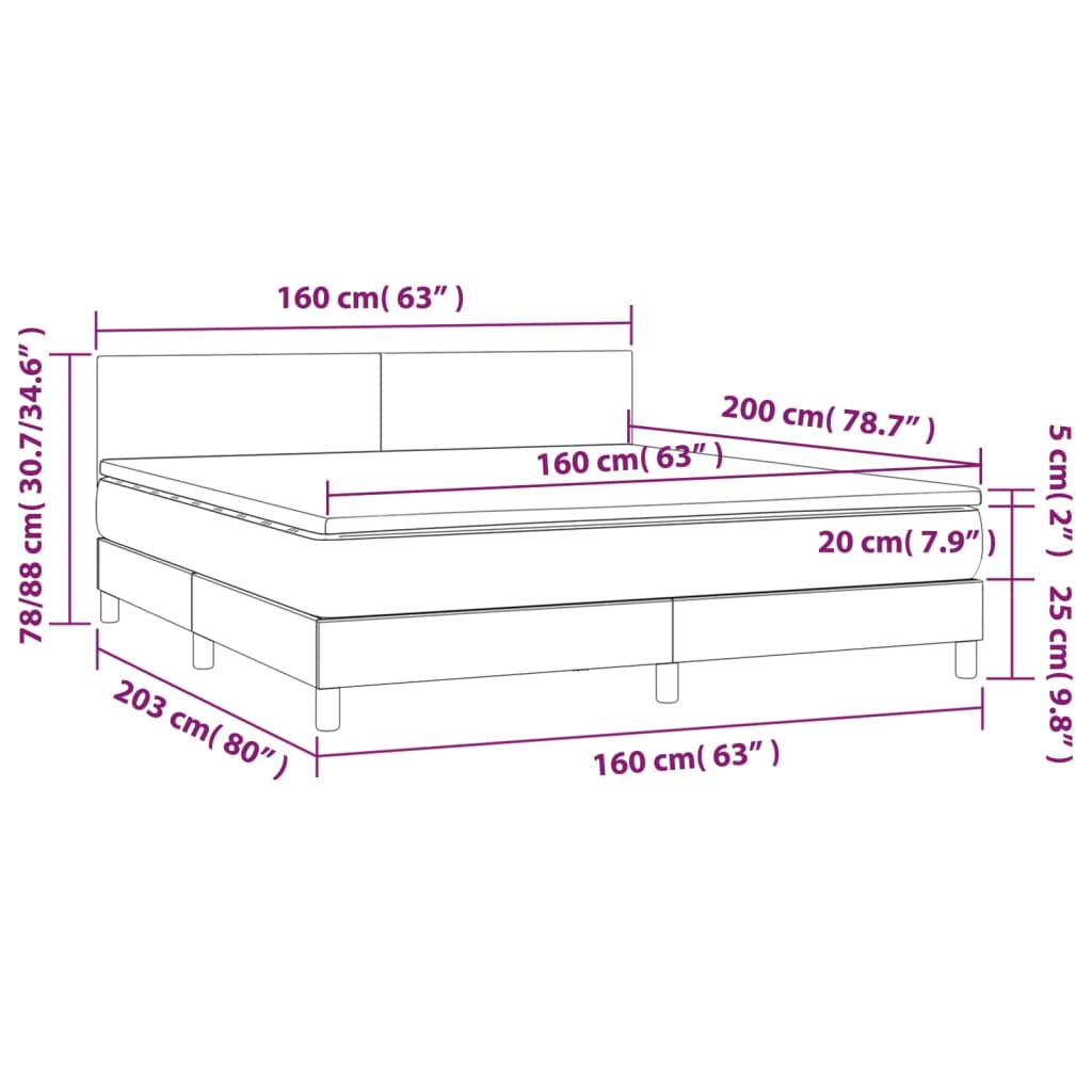 vidaXL Cama box spring c/ colchão e LED 160x200 cm tecido azul