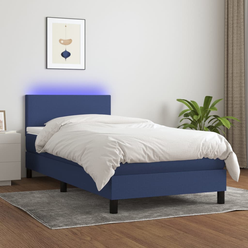 vidaXL Cama box spring c/ colchão e LED 90x190 cm tecido azul