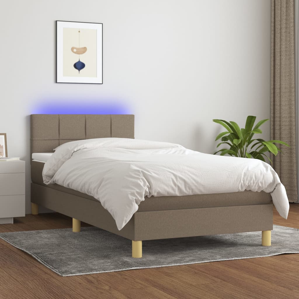 vidaXL Cama box spring + colchão/LED 90x200cm tecido cinza-acastanhado