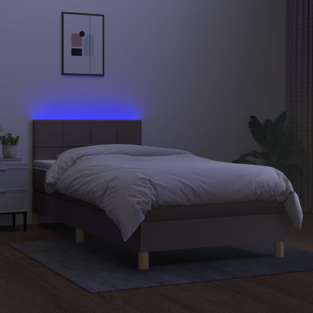 vidaXL Cama box spring + colchão/LED 90x200cm tecido cinza-acastanhado