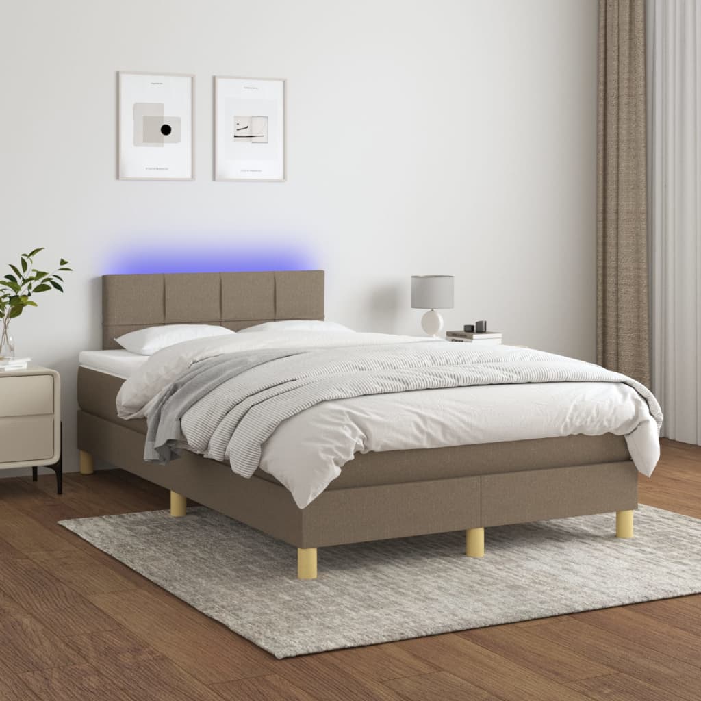 vidaXL Cama box spring colchão/LED 120x200cm tecido cinza-acastanhado