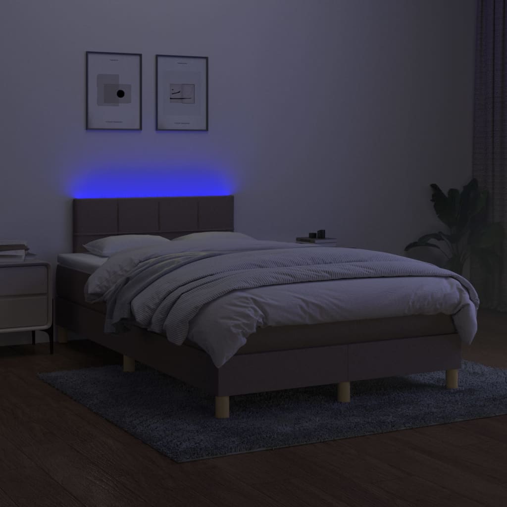 vidaXL Cama box spring colchão/LED 120x200cm tecido cinza-acastanhado