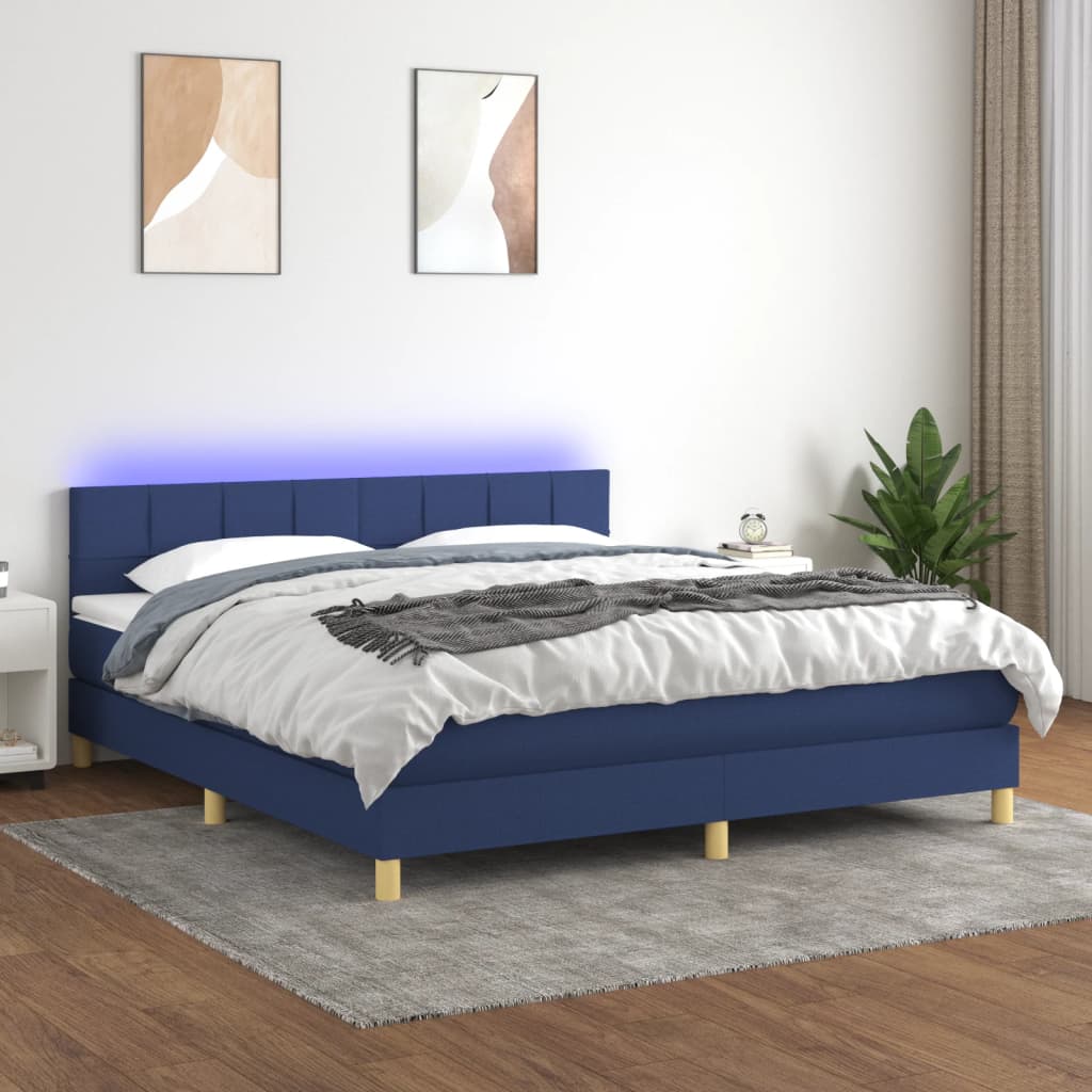 vidaXL Cama box spring c/ colchão e LED 180x200 cm tecido azul