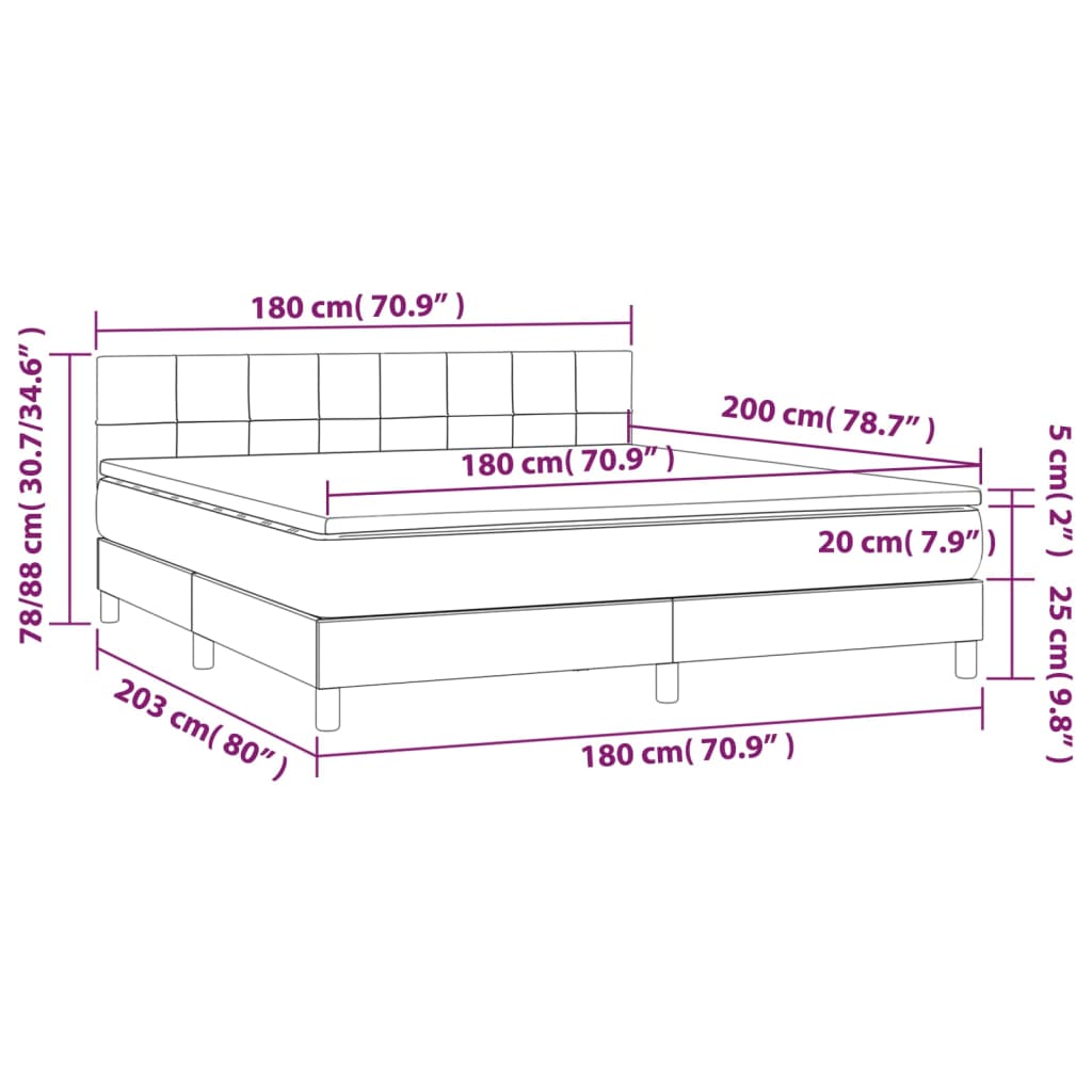 vidaXL Cama box spring c/ colchão e LED 180x200 cm tecido azul