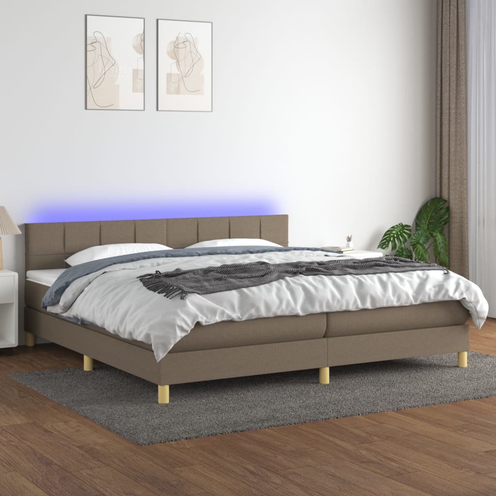 vidaXL Cama box spring colchão/LED 200x200cm tecido cinza-acastanhado