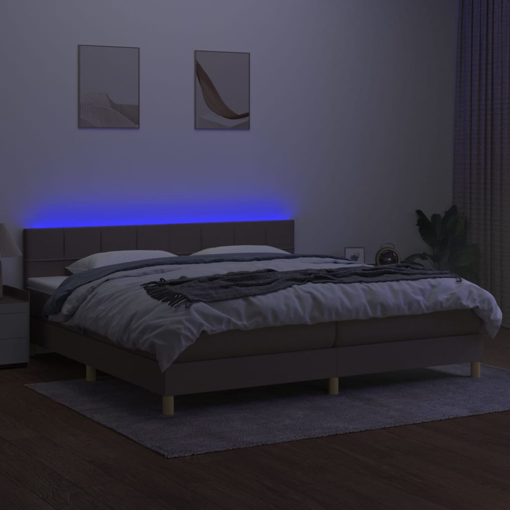 vidaXL Cama box spring colchão/LED 200x200cm tecido cinza-acastanhado