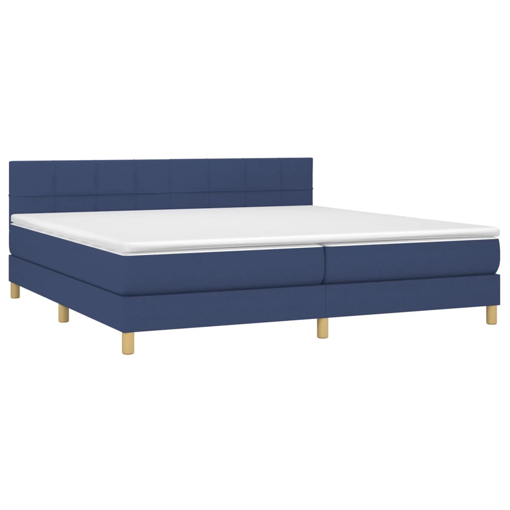 vidaXL Cama box spring c/ colchão e LED 200x200 cm tecido azul