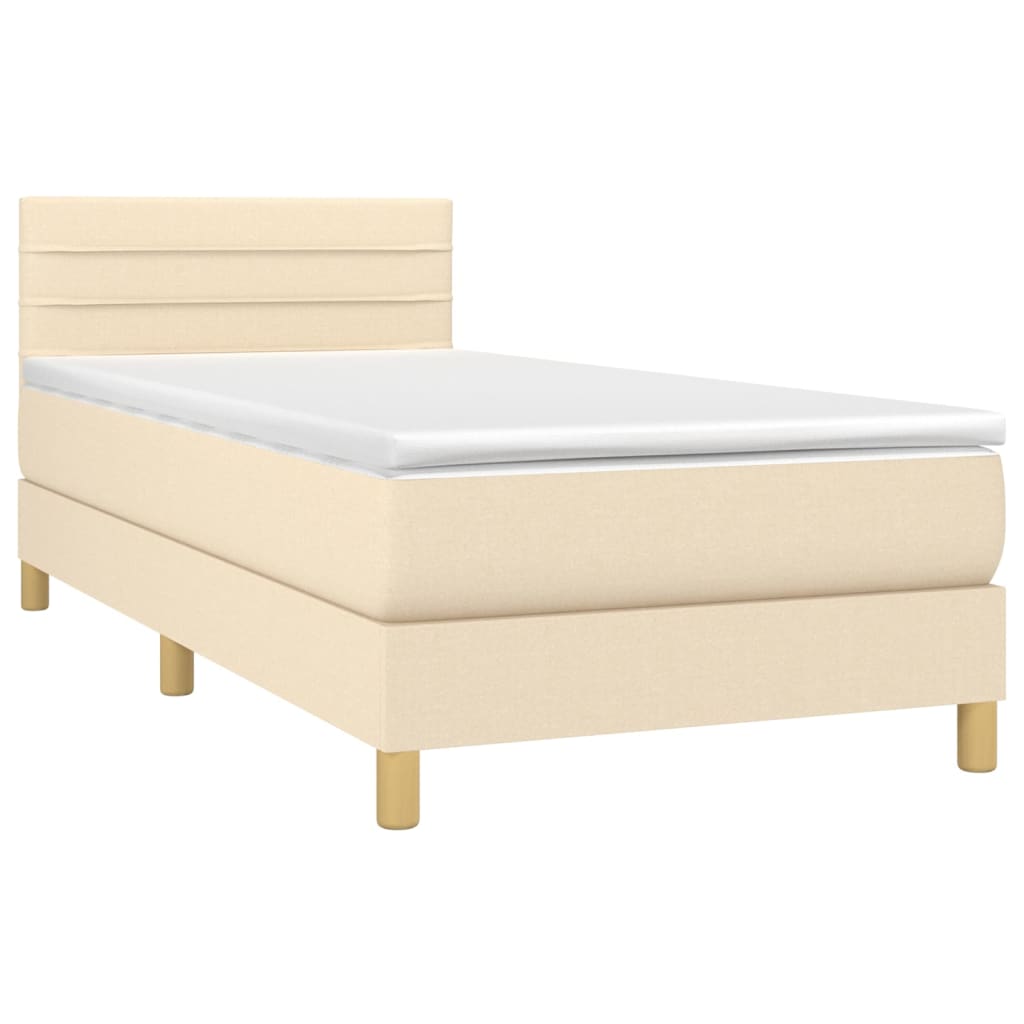 vidaXL Cama box spring c/ colchão e LED 90x200 cm tecido cor creme