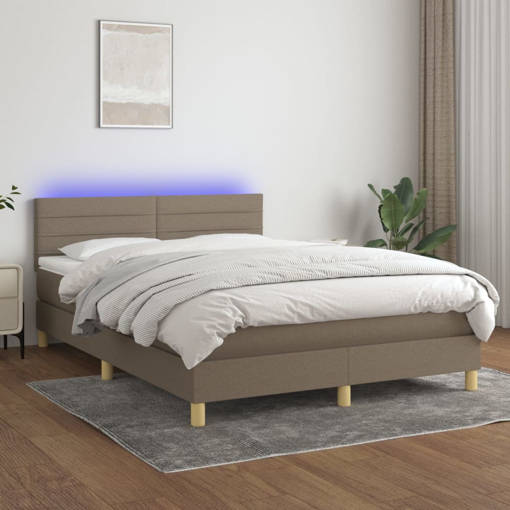 vidaXL Cama box spring colchão/LED 140x200 cm tecido cinza-acastanhado