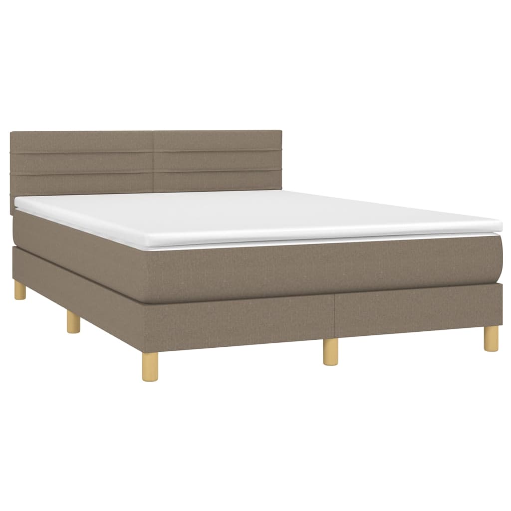 vidaXL Cama box spring colchão/LED 140x200 cm tecido cinza-acastanhado