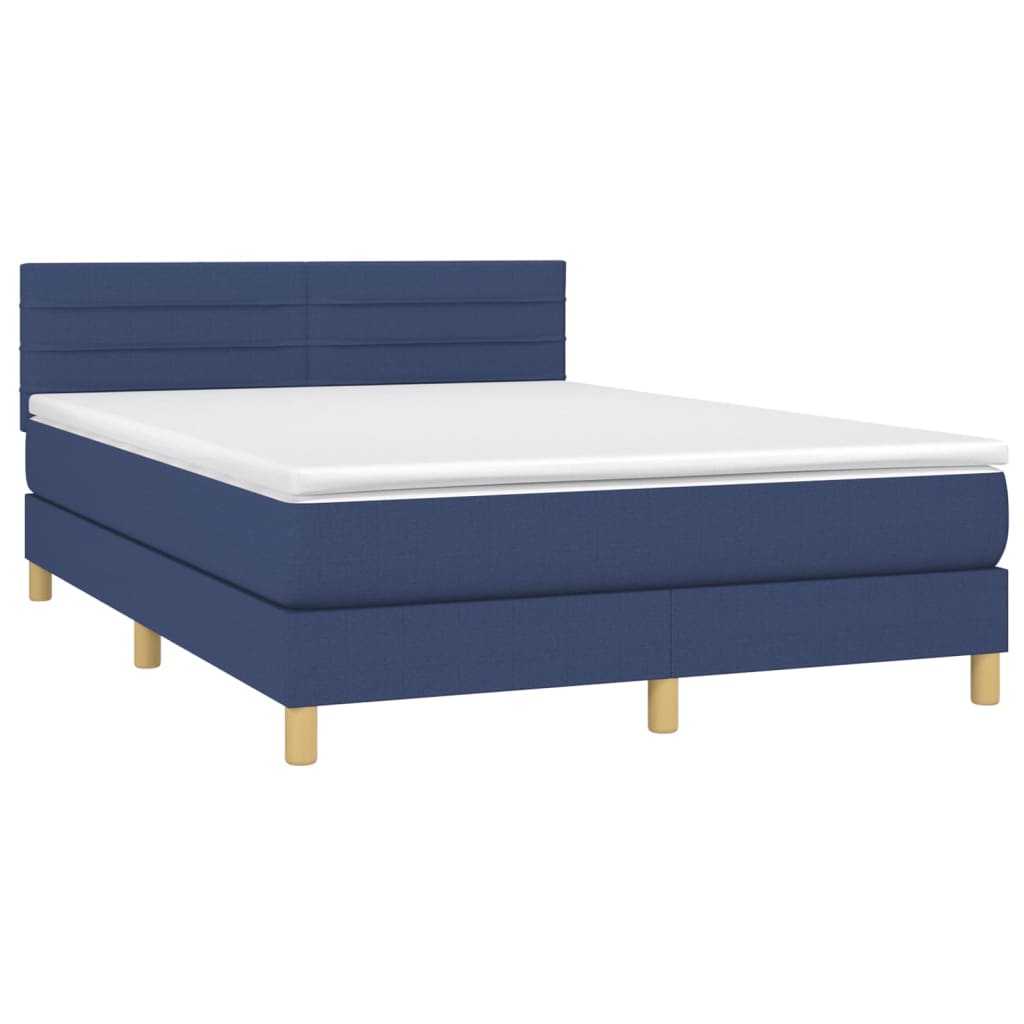 vidaXL Cama box spring c/ colchão e LED 140x200 cm tecido azul