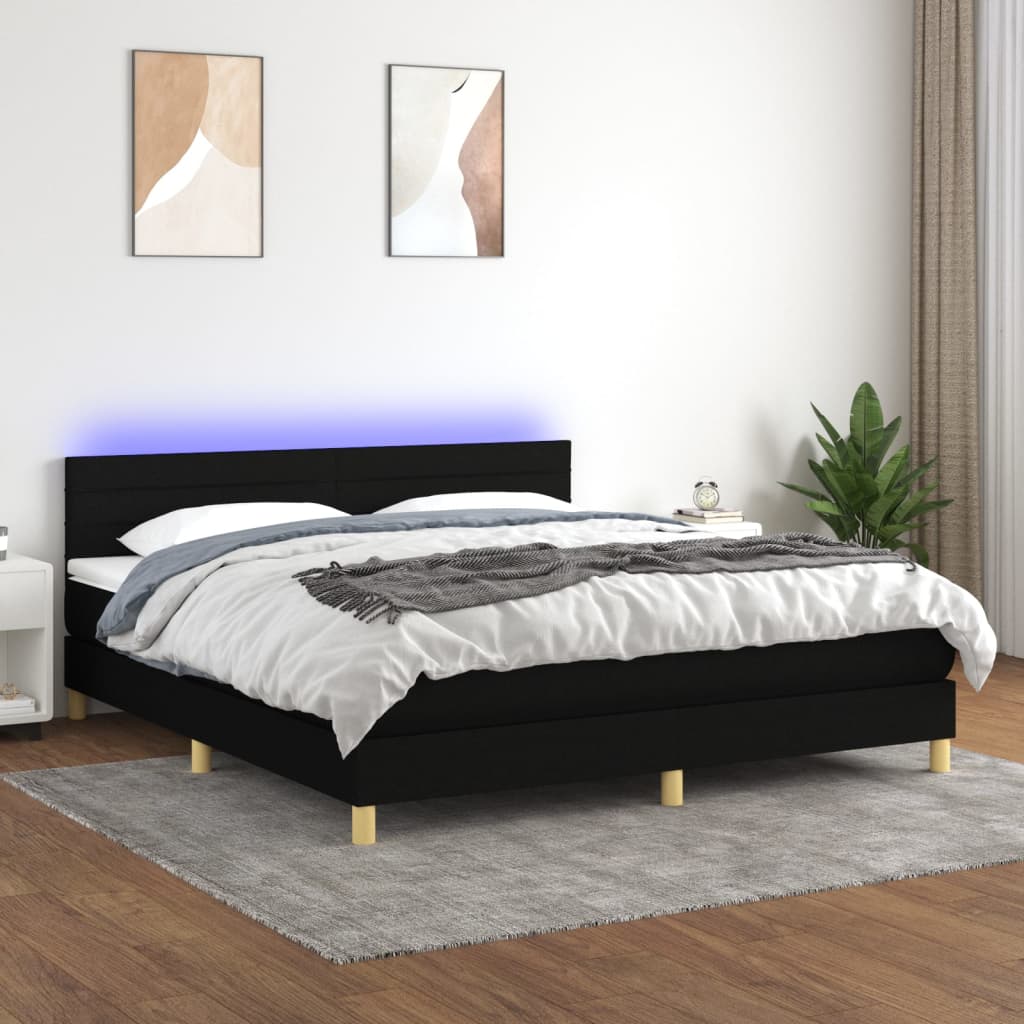 vidaXL Cama box spring c/ colchão e LED 180x200 cm tecido preto