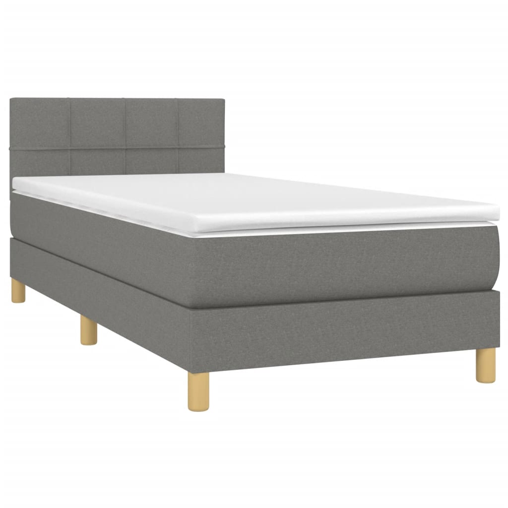 vidaXL Cama box spring c/ colchão e LED 100x200 cm tecido cinza-escuro