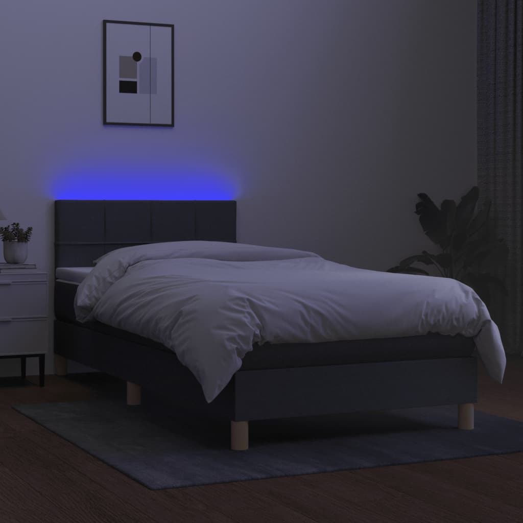 vidaXL Cama box spring c/ colchão e LED 100x200 cm tecido cinza-escuro