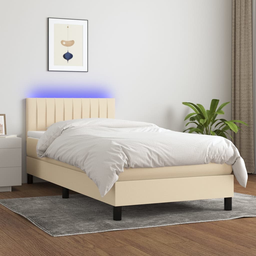 vidaXL Cama box spring c/ colchão e LED 90x190 cm tecido cor creme