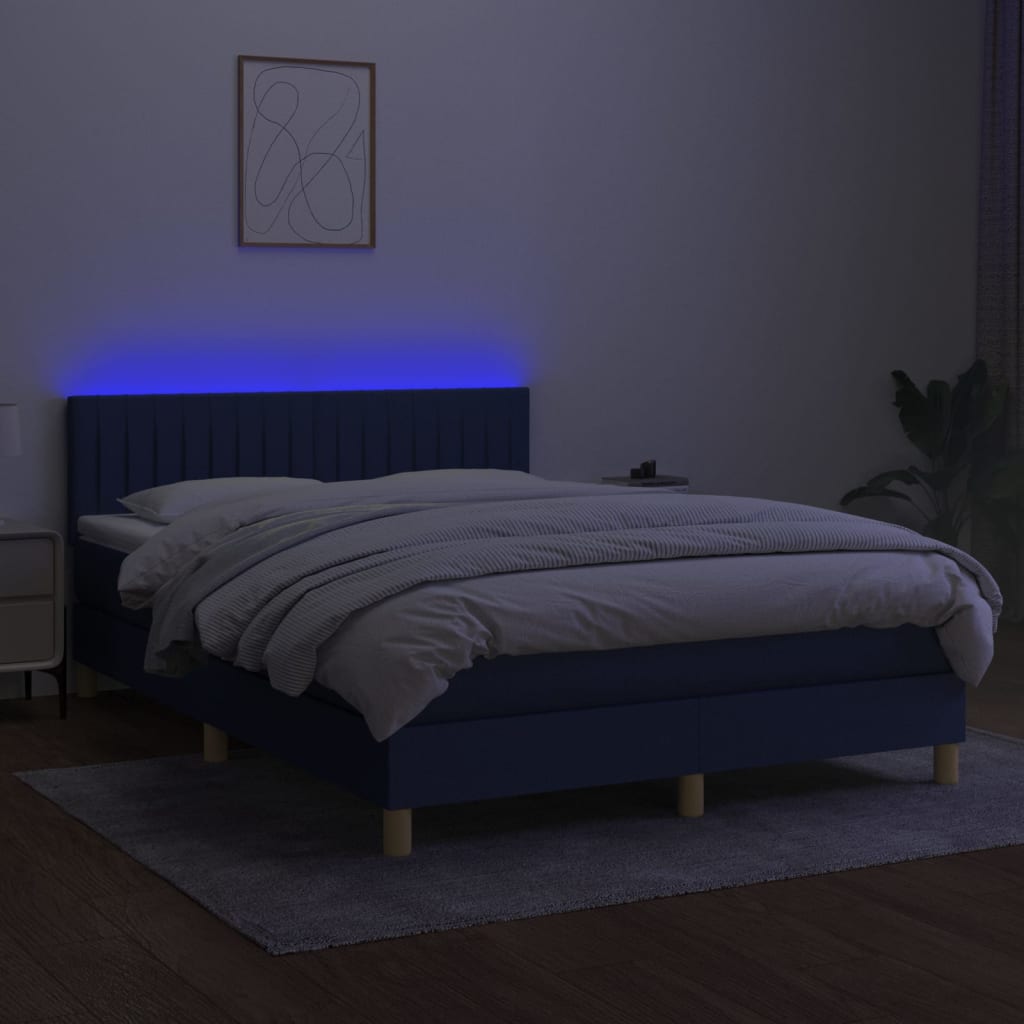 vidaXL Cama box spring c/ colchão e LED 140x200 cm tecido azul