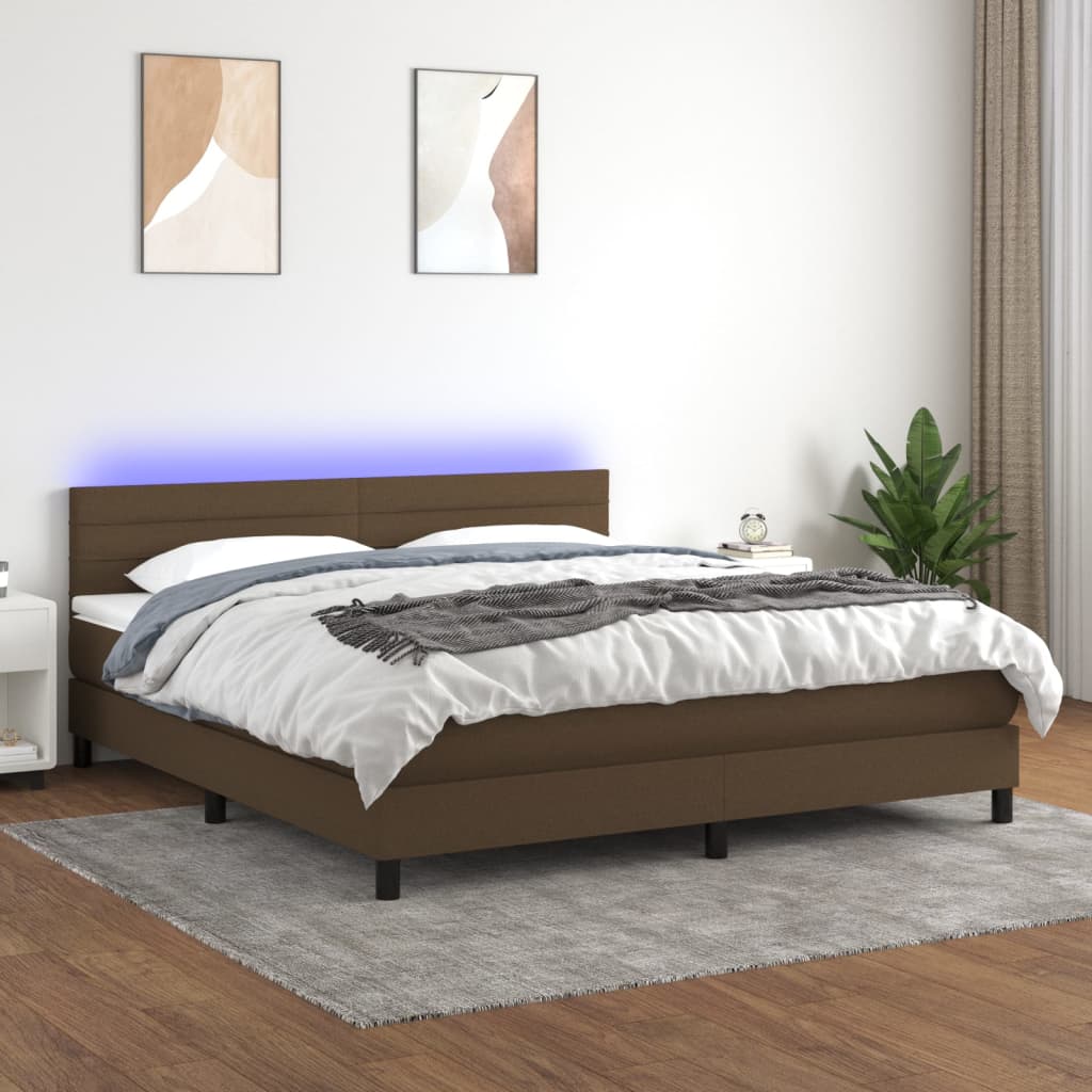 vidaXL Cama box spring c/ colchão/LED 180x200cm tecido castanho-escuro