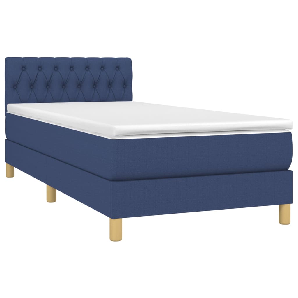 vidaXL Cama box spring c/ colchão e LED 90x200 cm tecido azul