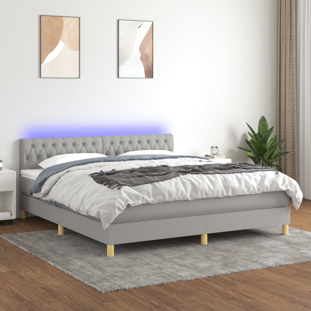 vidaXL Cama box spring c/ colchão e LED 160x200 cm tecido cinza-claro