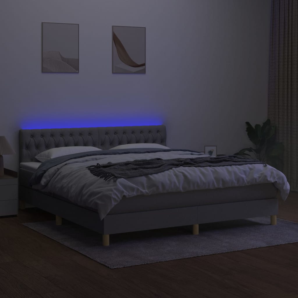 vidaXL Cama box spring c/ colchão e LED 160x200 cm tecido cinza-claro