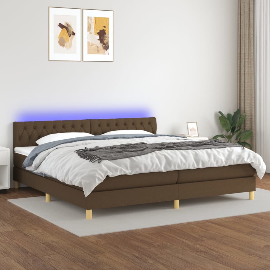 vidaXL Cama box spring c/ colchão/LED 200x200cm tecido castanho-escuro