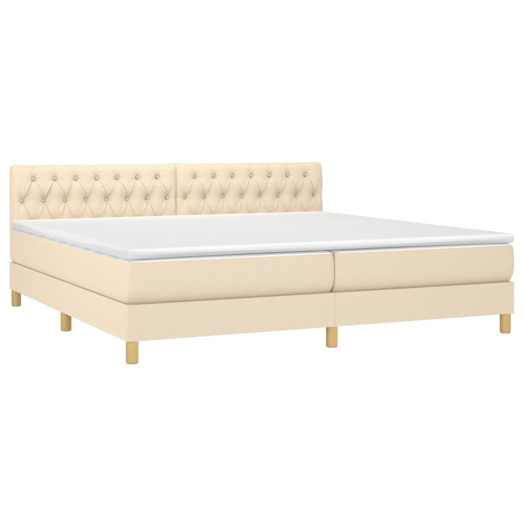 vidaXL Cama box spring c/ colchão e LED 200x200 cm tecido cor creme