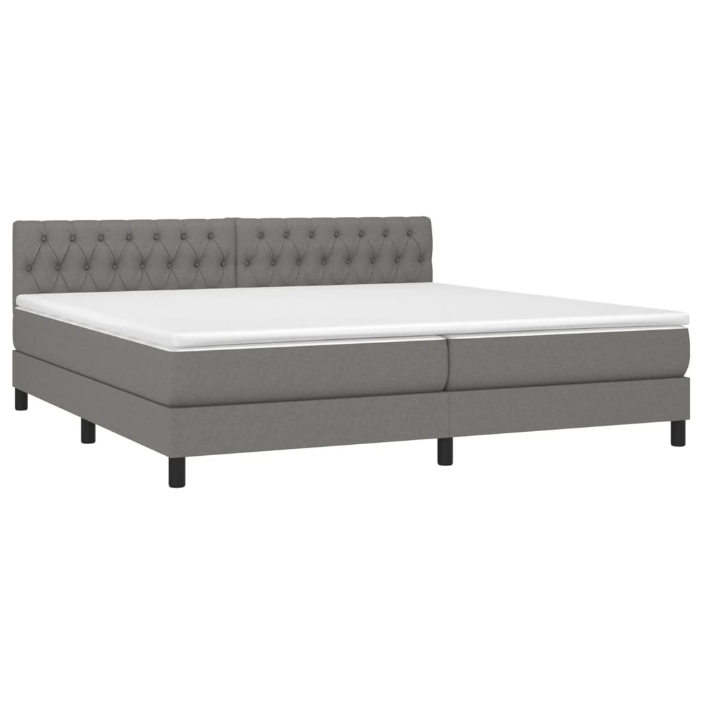 vidaXL Cama box spring c/ colchão e LED 200x200 cm tecido cinza-escuro