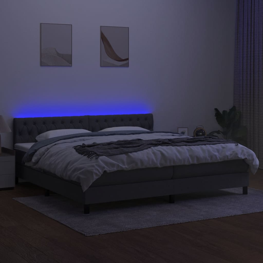 vidaXL Cama box spring c/ colchão e LED 200x200 cm tecido cinza-escuro