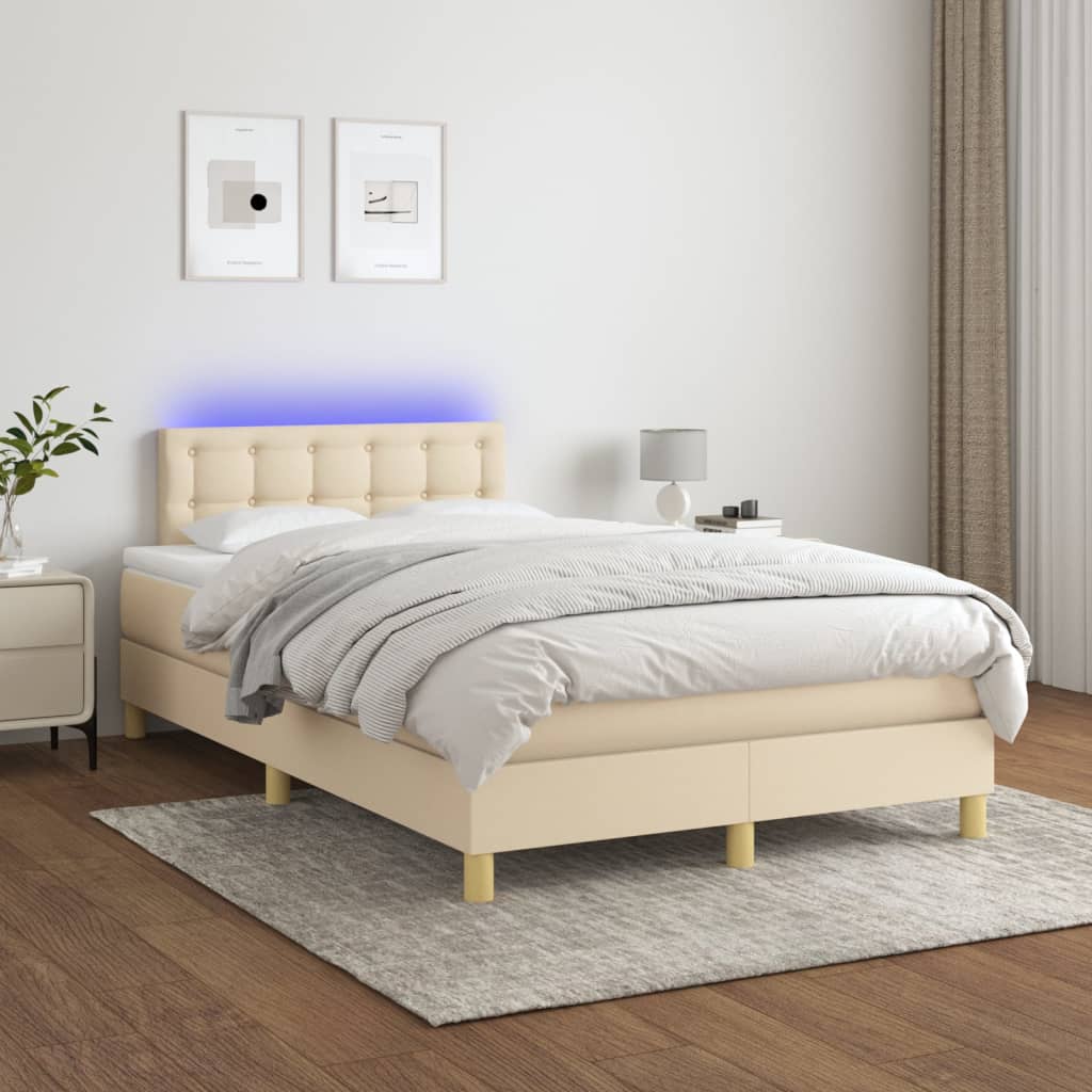 vidaXL Cama box spring c/ colchão e LED 120x200 cm tecido cor creme