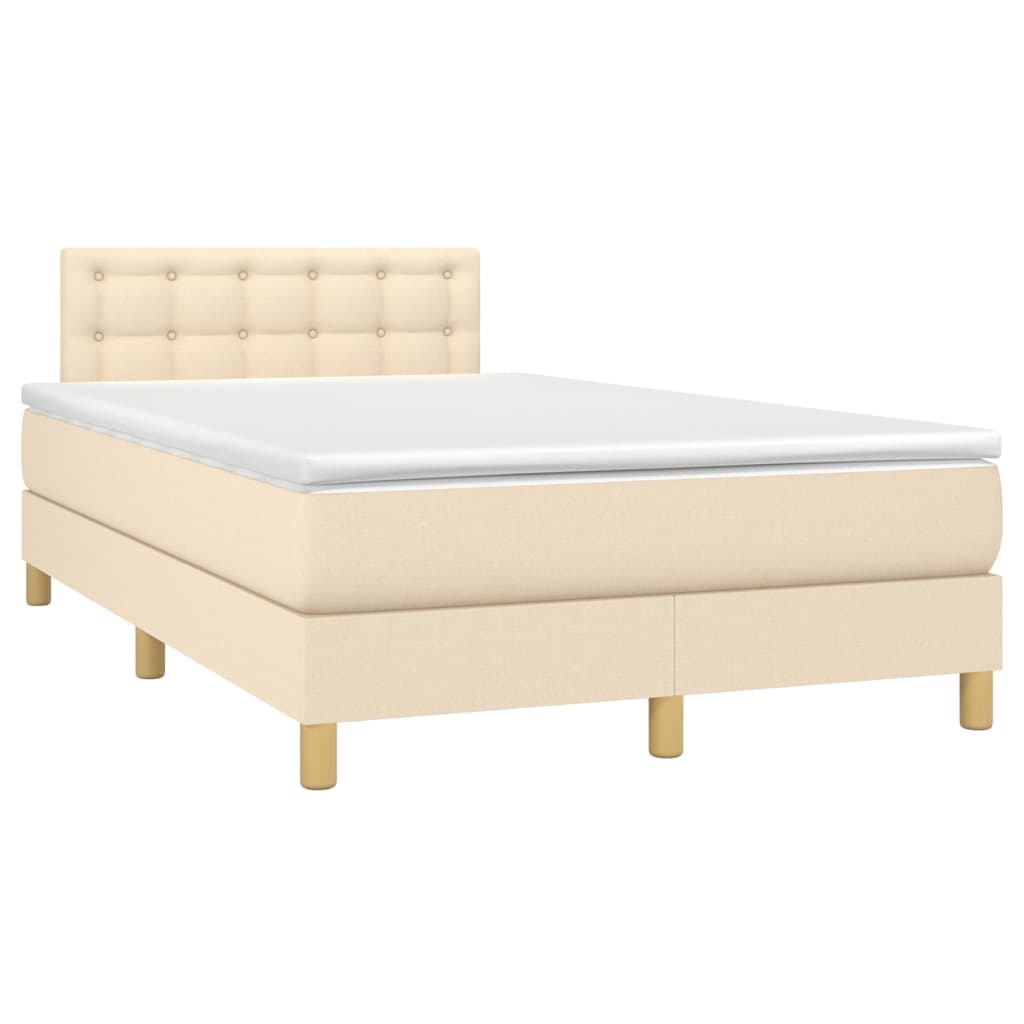 vidaXL Cama box spring c/ colchão e LED 120x200 cm tecido cor creme