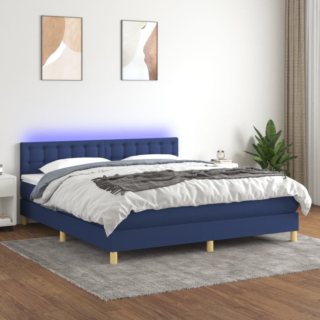 vidaXL Cama box spring c/ colchão e LED 160x200 cm tecido azul