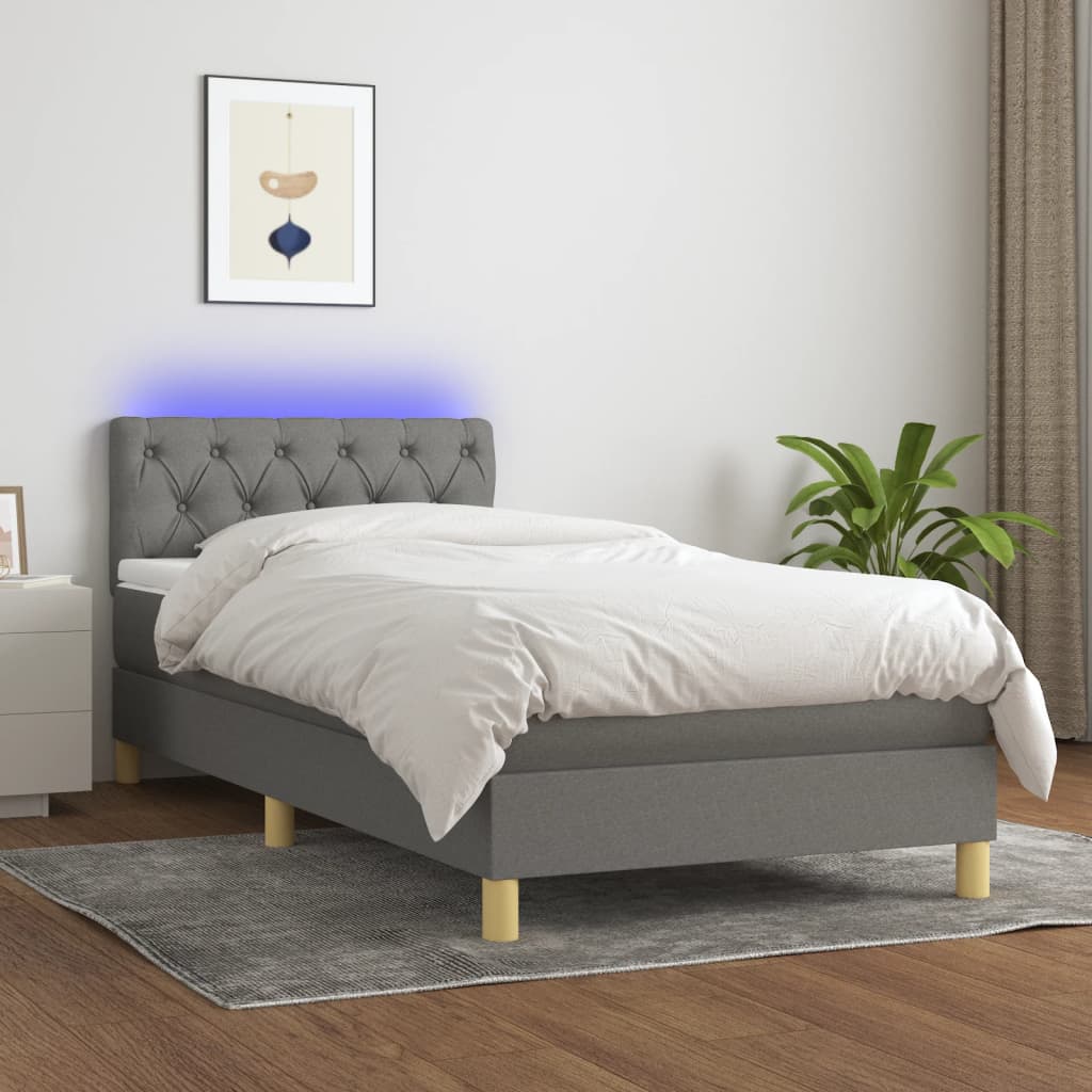 vidaXL Cama box spring c/ colchão e LED 80x200 cm tecido cinza-escuro