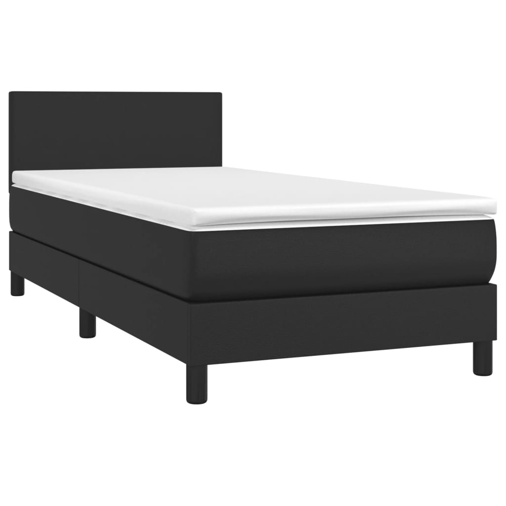 vidaXL Cama box spring c/ colchão/LED 100x200cm couro artificial preto