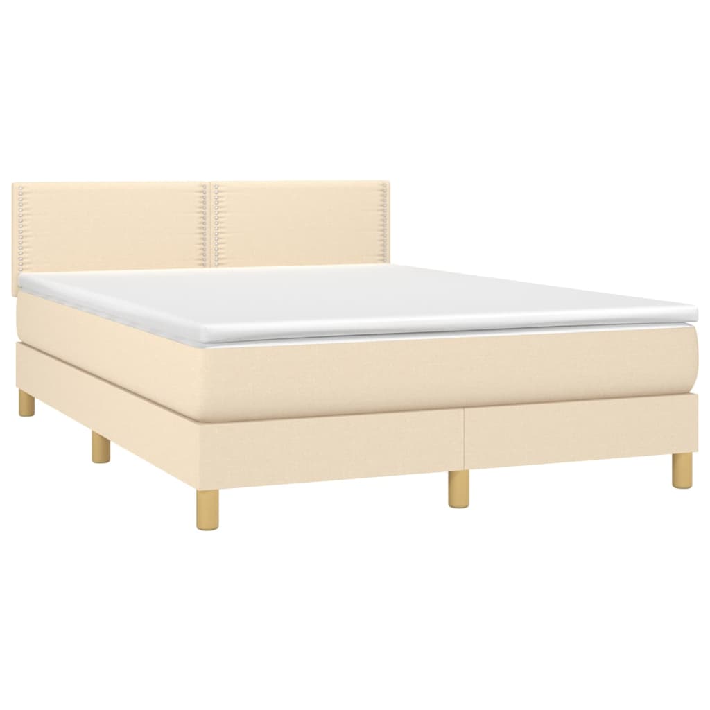 vidaXL Cama box spring c/ colchão e LED 140x200 cm tecido cor creme