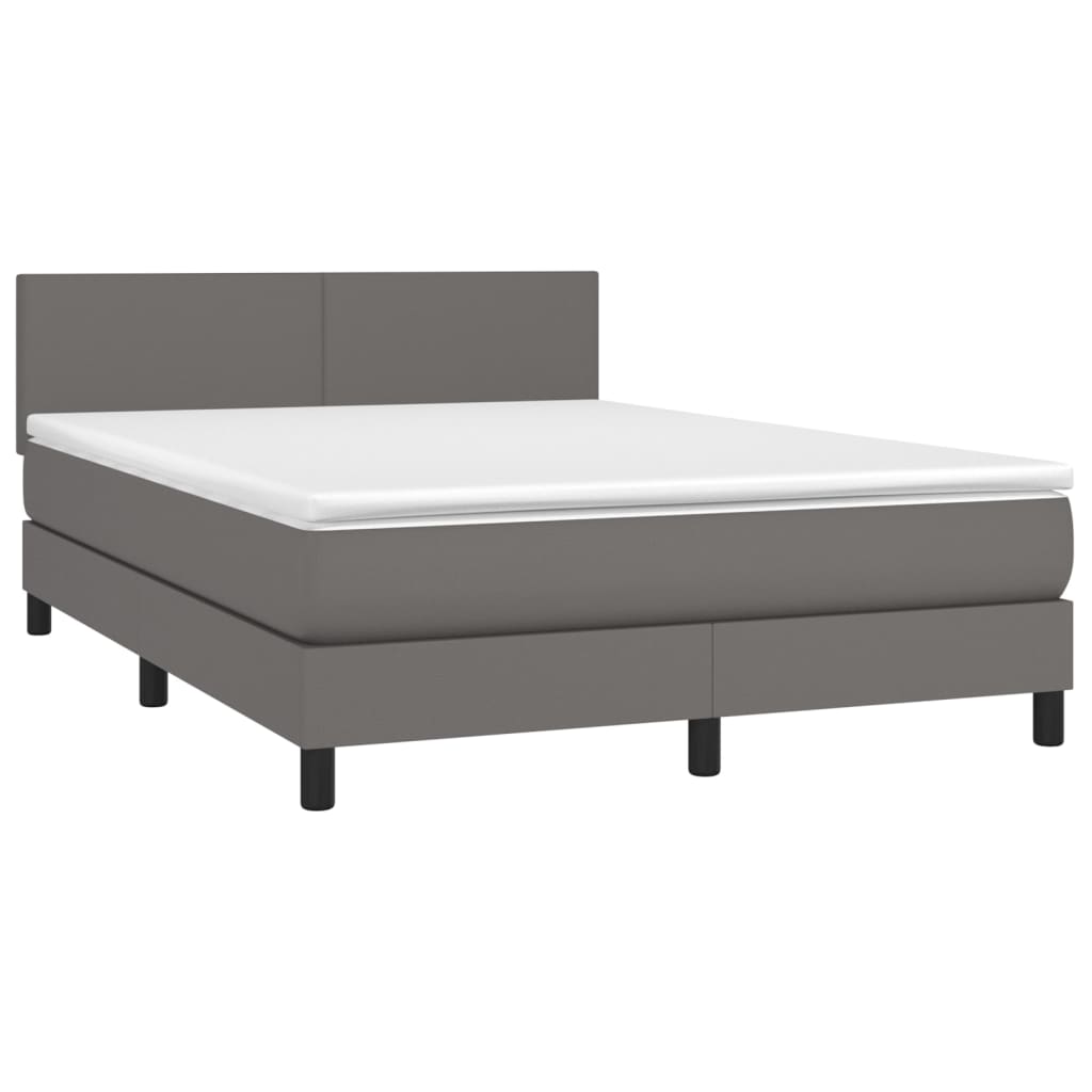 vidaXL Cama box spring c/ colchão/LED 140x200cm couro artificial cinza