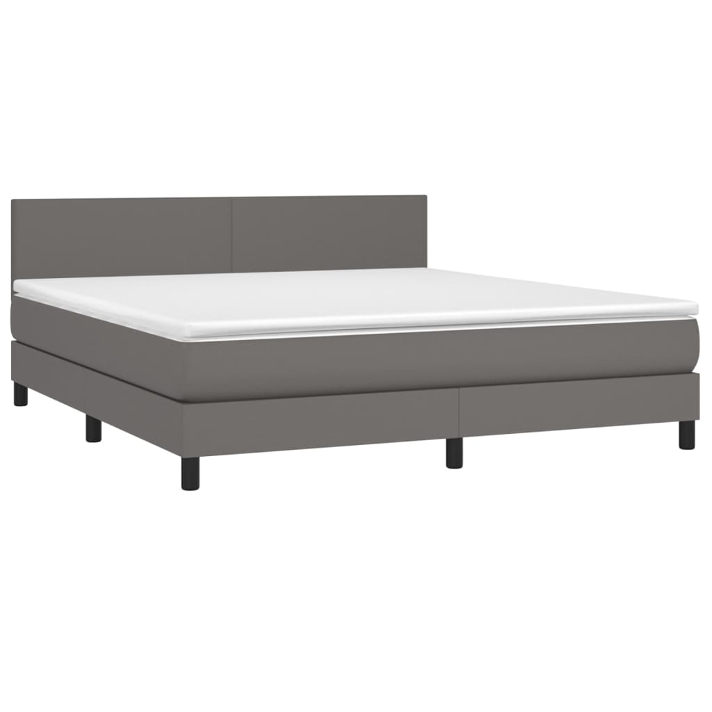 vidaXL Cama box spring c/ colchão/LED 180x200cm couro artificial cinza