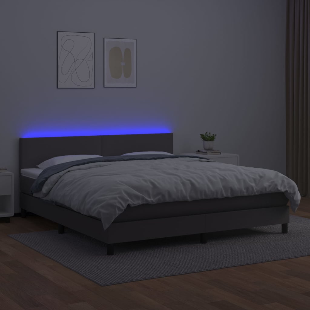 vidaXL Cama box spring c/ colchão/LED 180x200cm couro artificial cinza