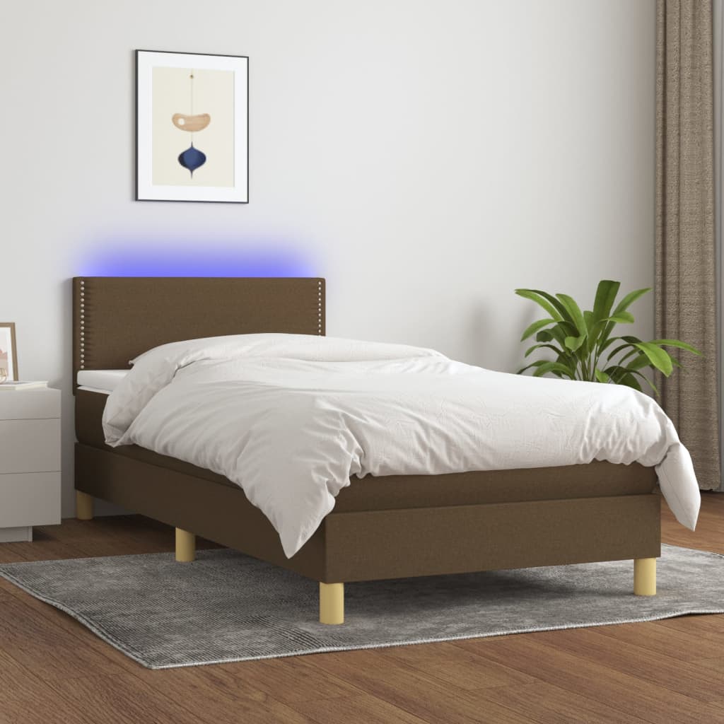 vidaXL Cama box spring c/ colchão/LED 100x200cm tecido castanho-escuro