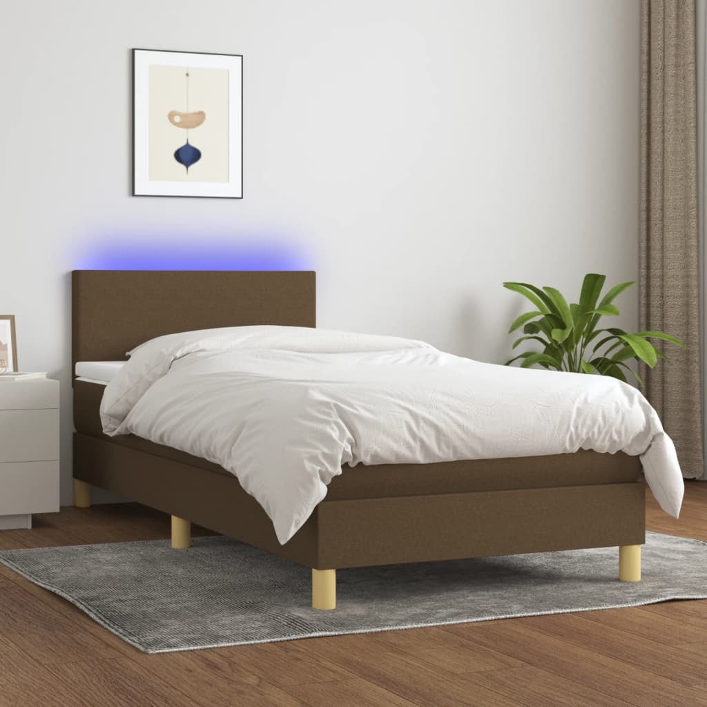 vidaXL Cama box spring c/ colchão/LED 80x200cm tecido castanho-escuro