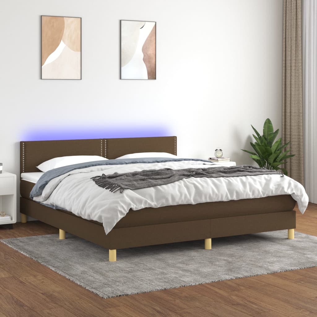 vidaXL Cama box spring c/ colchão/LED 180x200cm tecido castanho-escuro