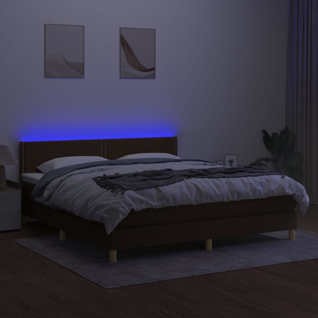 vidaXL Cama box spring c/ colchão/LED 180x200cm tecido castanho-escuro