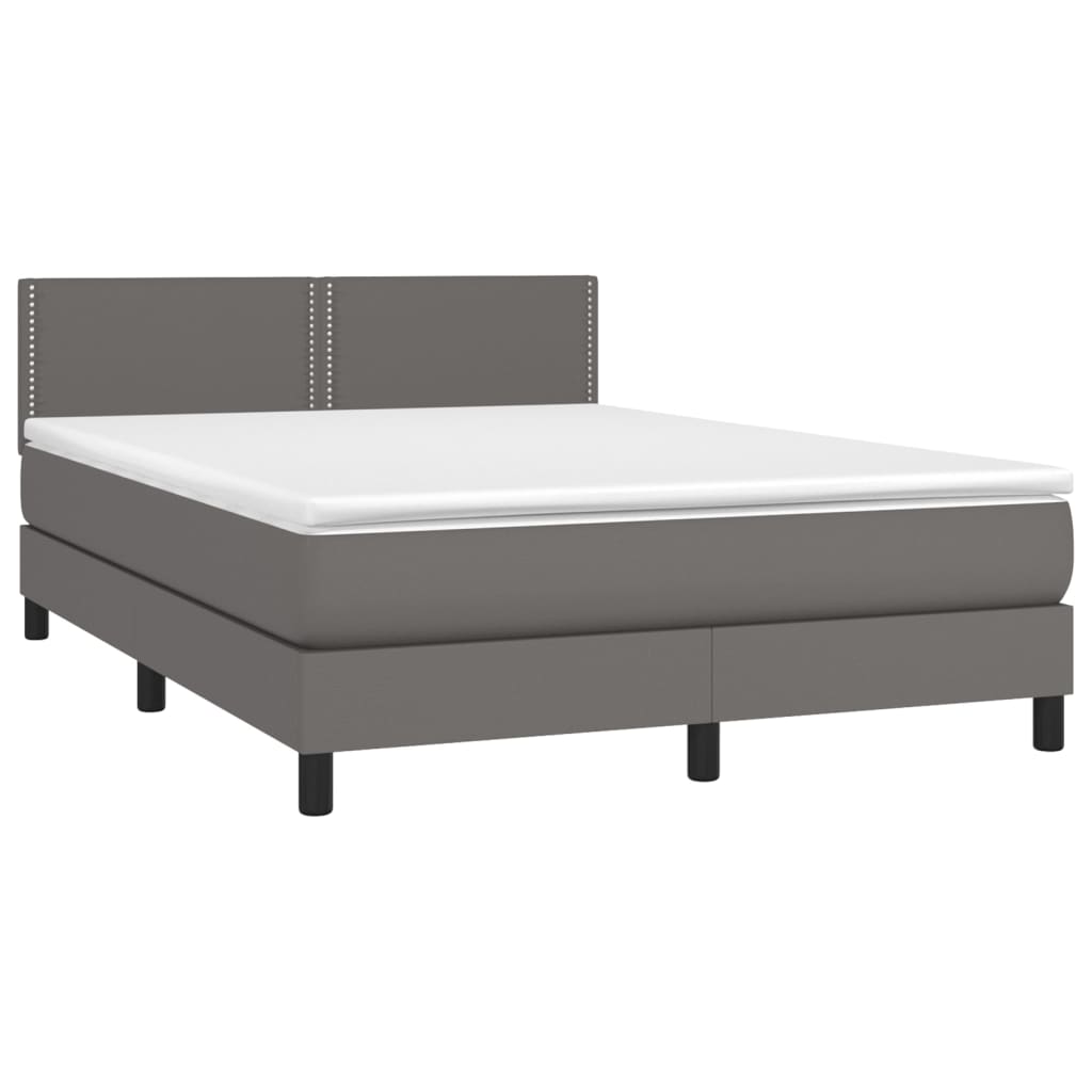 vidaXL Cama box spring c/ colchão/LED 140x190cm couro artificial cinza