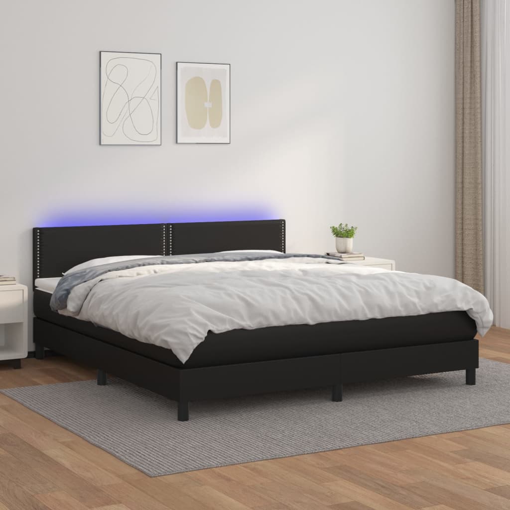 vidaXL Cama box spring c/ colchão/LED 180x200cm couro artificial preto