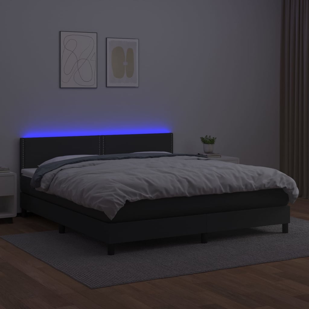 vidaXL Cama box spring c/ colchão/LED 180x200cm couro artificial preto