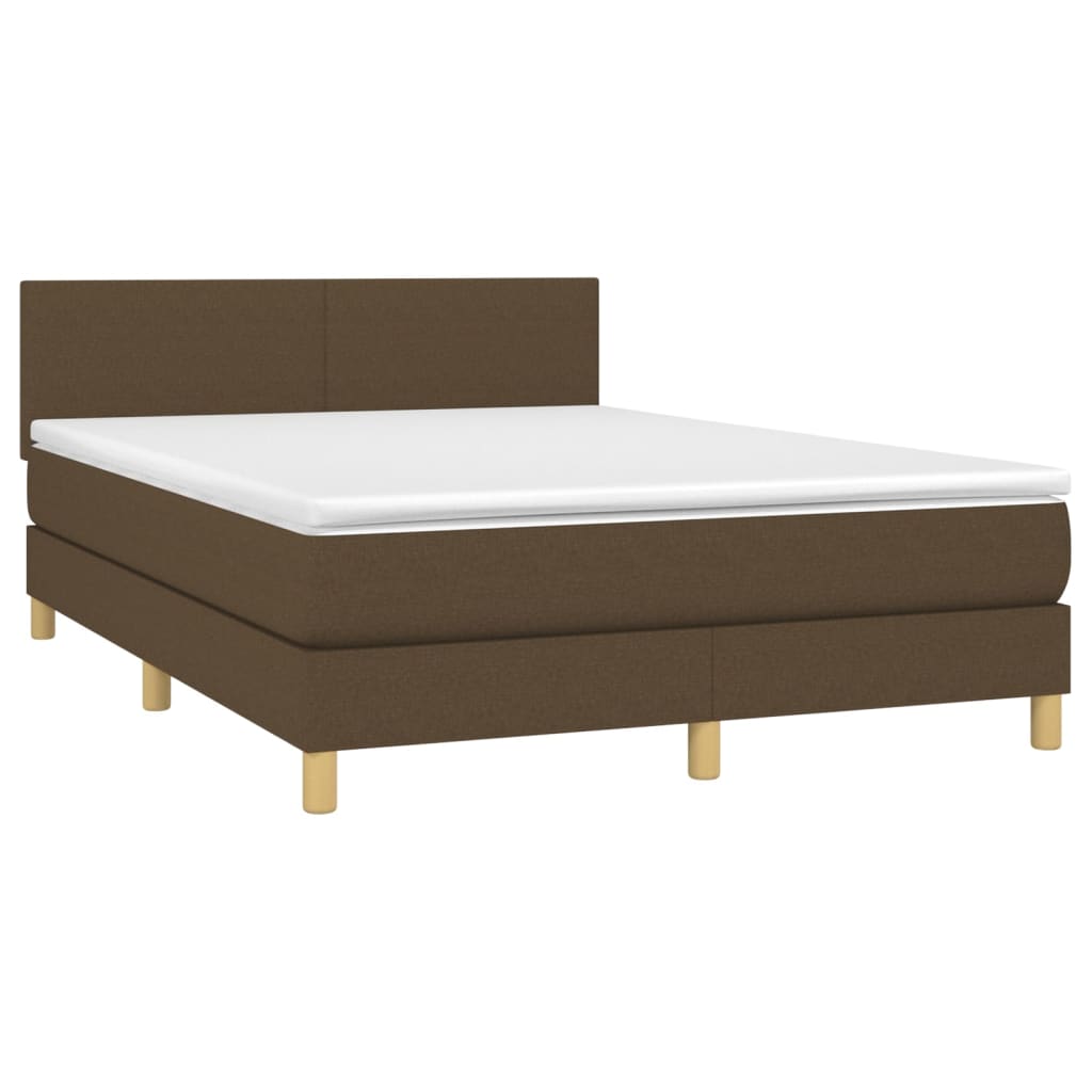 vidaXL Cama box spring c/ colchão/LED 140x190cm tecido castanho-escuro