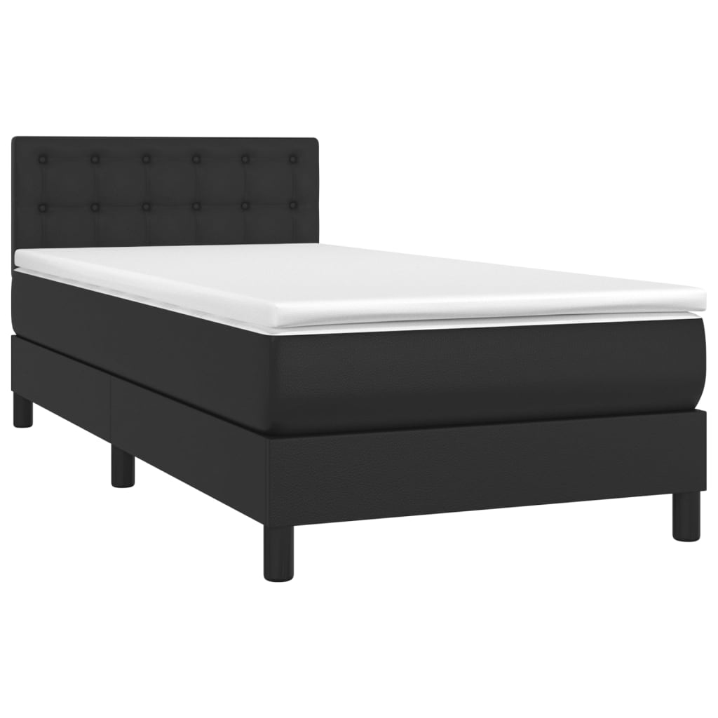 vidaXL Cama box spring c/ colchão/LED 80x200 cm couro artificial preto