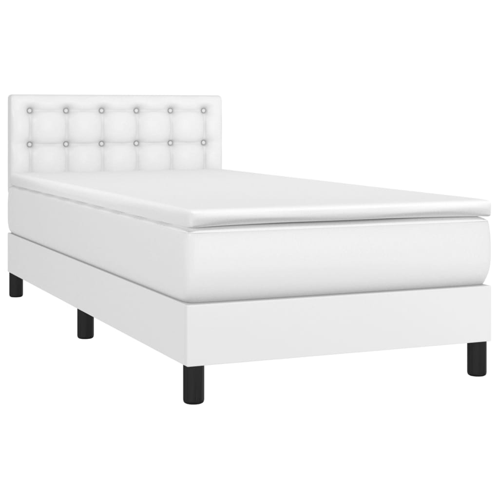 vidaXL Cama box spring c/ colchão/LED 90x190cm couro artificial branco