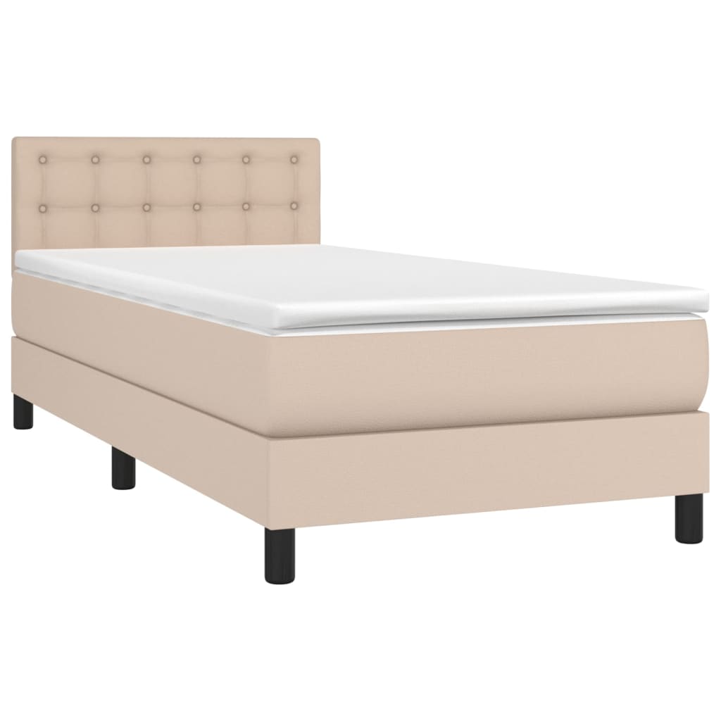 vidaXL Cama box spring c/ colchão/LED 90x200cm couro artif. cappuccino