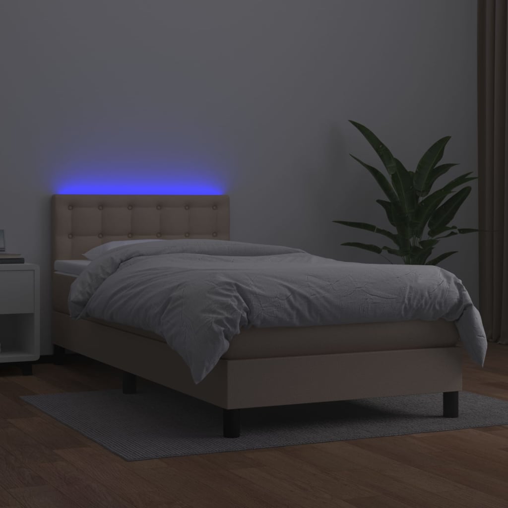 vidaXL Cama box spring c/ colchão/LED 90x200cm couro artif. cappuccino